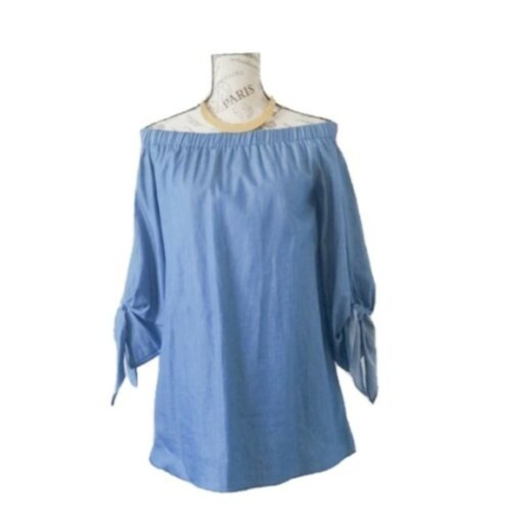 DO +BE Chambray Off The Shoulder w/Bow Detail